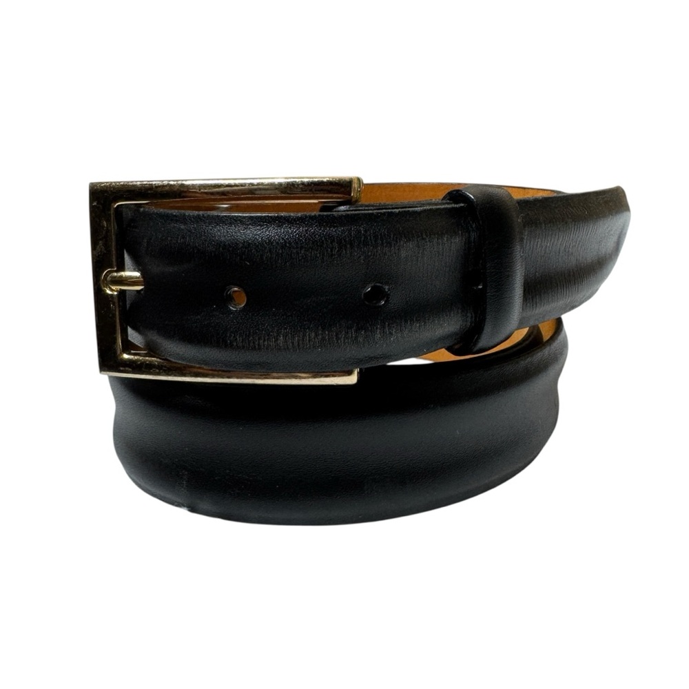 Remo Tulliani‎ Black Calfskin Leather Belt with Gold Tone Buckle Mens Size 44